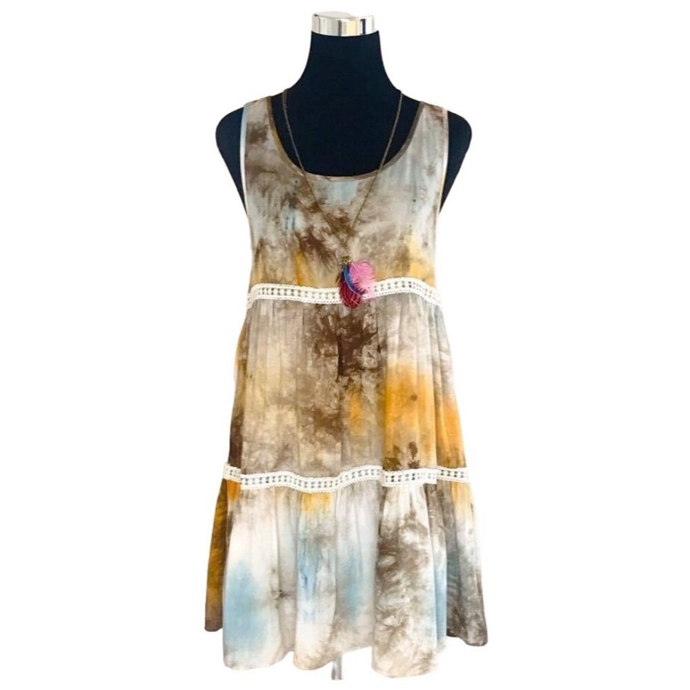 NWT Boho Tie-Dye Mini Slip Dress Tunic  • Coastal Grandmother Hippie Festival - Picture 3 of 14